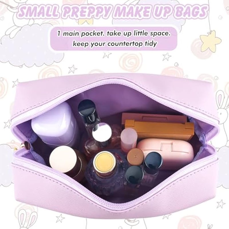 Gifts for Girls Initial Makeup Bag Personalized Cosmetic Bag with Zipper Cute Travel Toiletry Bag Waterproof PU Preppy Makeup Pouch Birthday Gift for Teen Girls Women(Purple D) - Image 5